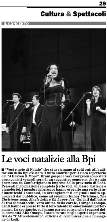 articolo de "Il Cittadino" Eva Simontacchi e i "4 Heaven & More" articolo de "Il Cittadino" Eva Simontacchi e i "4 Heaven & More"